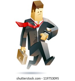 Businessman in trouble. Vector illustration of a businessman running in panic