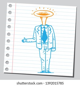 Businessman with trumpet instead of his head.