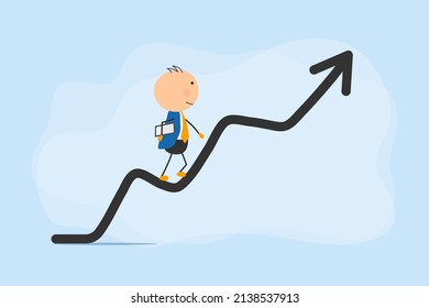 Businessman try to achieve success, enhance career development, accelerate business growth concept, generate new idea, project, leadership, innovation. People climbing stairs and arrows illustration.