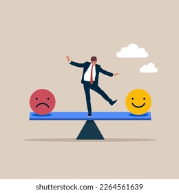 Businessman try to balancing his emotion. Emotional intelligence balance, emotion control feeling. Modern vector illustration in flat style