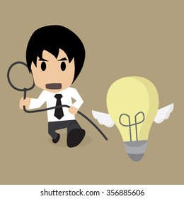 Businessman try to catch idea, vector illustration