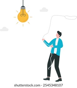 Los hombres de negocios tratan de atrapar ideas, competencia, búsqueda de recompensa o éxito laboral, capturar nuevas ideas de negocios, búsqueda de innovación o creatividad, lluvia de ideas o inventar un nuevo concepto de proyecto de descubrimiento, inteligente 