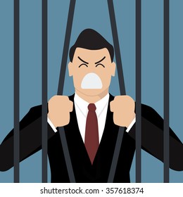 Businessman Try To Escape From Prison. Business Concept