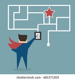 Businessman try to finding idea to get favorite of a maze puzzle,flat vector design.
