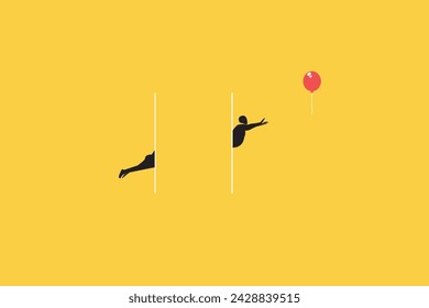 Businessman try to get balloon. Symbol leadership, success, and opportunity