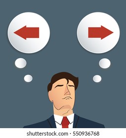 businessman try to make decision , Left or Right vector 
