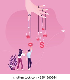 Businessman try to pick money from hook trap. Money as trap business concept