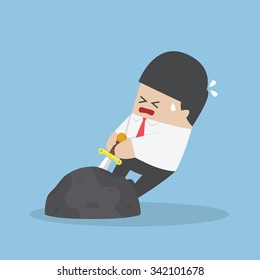 Businessman try to pull sword from stone, VECTOR, EPS10