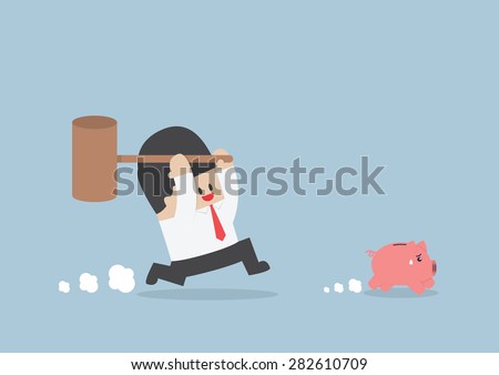 Businessman try to smashing piggy bank, VECTOR, EPS10