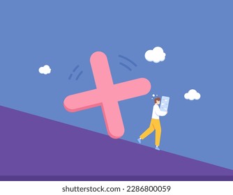 A businessman is trying to avoid failure. Run away from trouble and danger. Avoid the risk of bankruptcy and avoid mistakes while working. being chased by a cross mark. illustration concept design