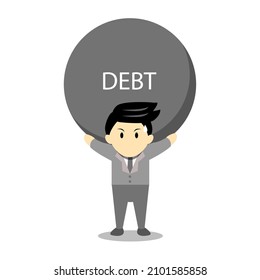 Businessman trying to carry  big debt on his back cartoon vector. ability to repay debt concept