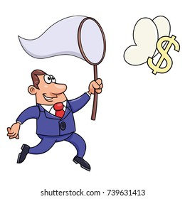 Businessman trying to catch a dollar sign