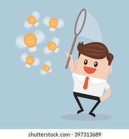businessman trying to catch idea insects