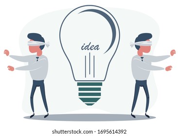 Businessman is trying to catch a light bulb. Search for ideas. Flat vector illustration.