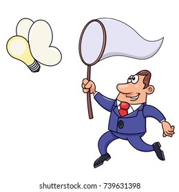 Businessman trying to catch a light bulb idea