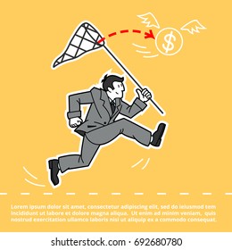 Businessman trying to catch money.