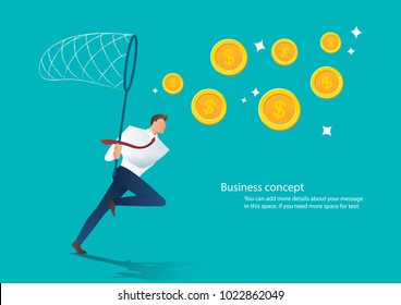 businessman trying to catch money business concept