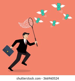 Businessman trying to catch money. Business concept