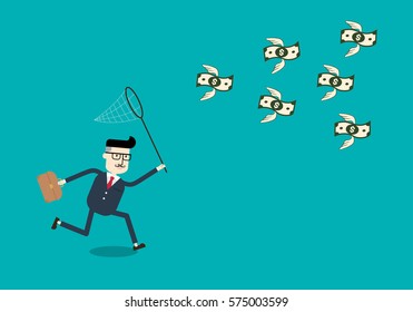 Businessman trying to catch money. Business concept.