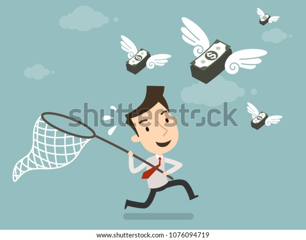 Businessman Trying Catch Money Fly Startup Stock Vector - 