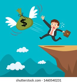 Businessman trying to catch money flying, illustration vector cartoon
