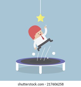 Businessman trying to catch the star by jumping on trampoline, VECTOR, EPS10