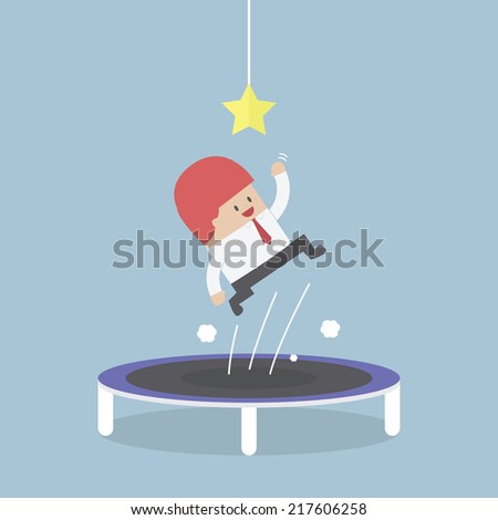 Businessman trying to catch the star by jumping on trampoline, VECTOR, EPS10