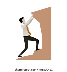 businessman trying to climb to the top of stone in white background vector illustration