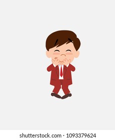 Businessman trying to contain the laughter.