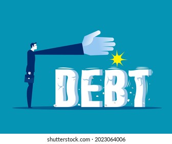 Businessman Trying To Crush And Smash The Heavy Debt Burden. Breaking The Debt