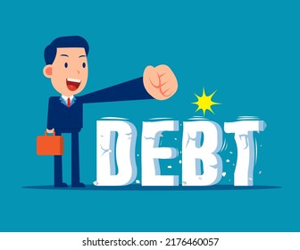 Businessman Trying To Crush And Smash The Heavy Debt Burden. Breaking The Debt