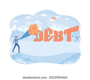  Businessman trying to crush and smash the heavy debt burden. Breaking the debt. flat vector modern illustration 