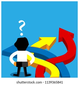 Businessman trying to find a way. Vector Illustration.