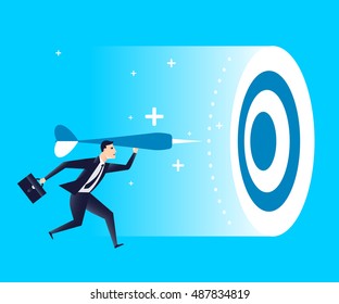 businessman trying to get into target .business concept. vector illustration