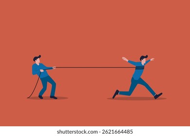 Hombre de negocios tratando de correr hacia adelante de las cuerdas del jefe