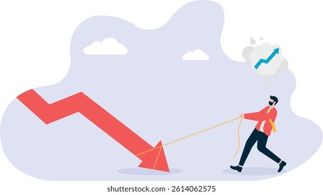 Businessman trying to repair the graph. stock market or crypto currency crash and going down,

