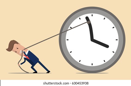 Businessman Trying To Slow Down Time. Vector Illustration