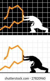 businessman trying to stop rising market diagram