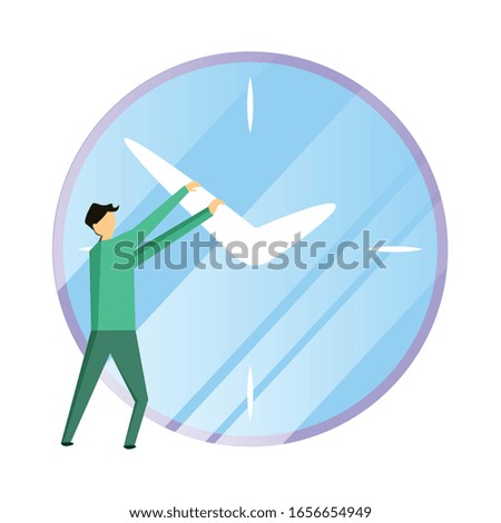 Businessman trying to stop the time. Deadline and time management concept. Modern flat vector illustration.