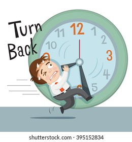 Businessman trying to turn back time, vector  illustration