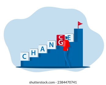 Geschäftsmann, der versucht, das Wort "Wandel" in "Chance" zu verwandeln.für Verbesserung und Entwicklung selbstständige Karriere Wachstum flacher Vektorgrafik
