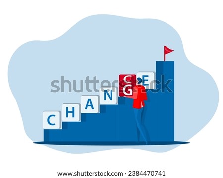 businessman trying Turning the word "change" to "chance".for improve and development self career growth flat vector illustrator