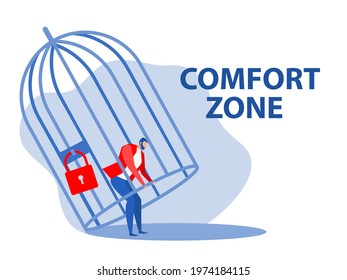 Businessman trying  unlocking cage and comfort zone ,freedom concept vector illustrator