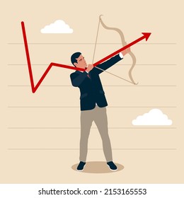Businessman turn down trend graph to be rising up with his bow. Economic recovery, change to rising up profit or growth, success improve business revenue or increase investment earnings concept.