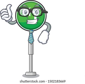 Businessman turn left cartoon on side mascot road