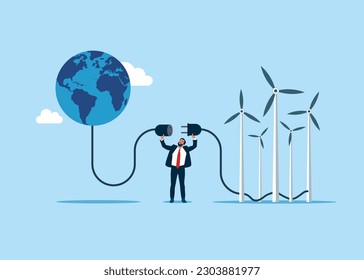 Empresarios apagan la electricidad en el planeta. Hora de la Tierra. Ilustración vectorial moderna en estilo plano