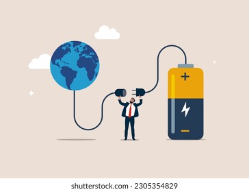 Businessman turn off electricity on the planet. Earth hour. Flat vector illustration