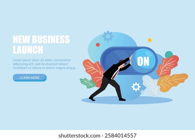 Businessman turn on switch. Start or begin new business. Business Concept