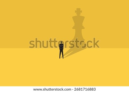 Businessman turned into or shadow of king chess. concept of business success, leadership, and target