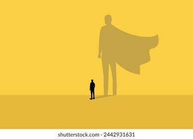 Businessman turned into or shadow a superhero. Concept of success, Leadership and teamwork